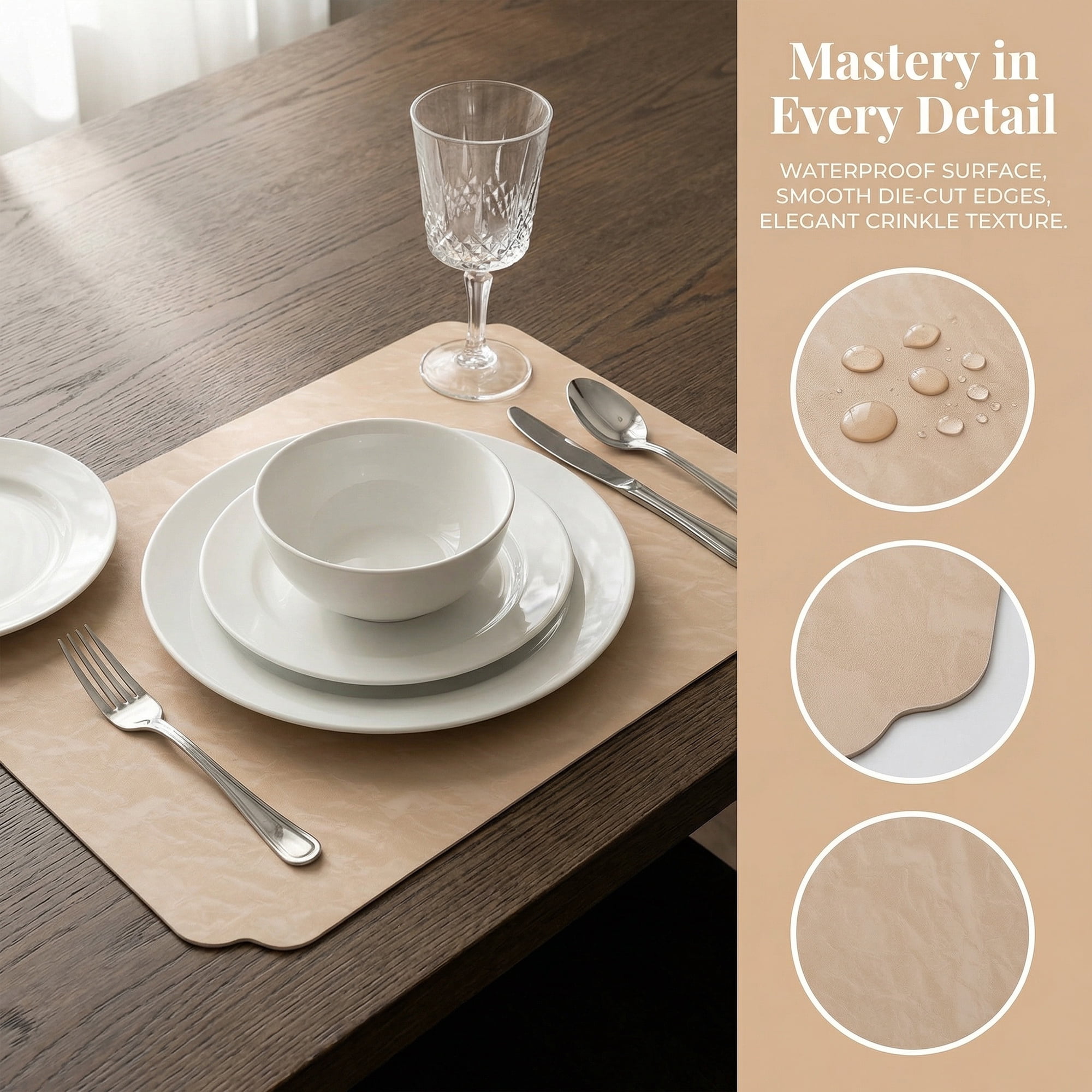Unique Bargains 4Pcs Faux Leather Table Decor Placemats Milk Tea 17.7x11.8inch