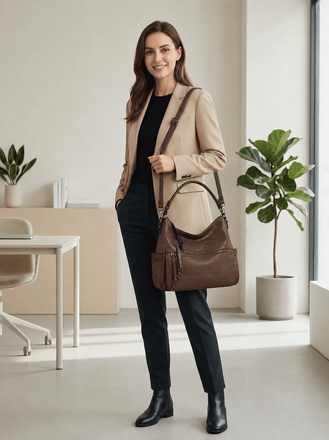Capamaster Large Capacity Vintage Hobo Bag | Retro PU Leather 2-Way Shoulder Crossbody Purse for Women Coffee