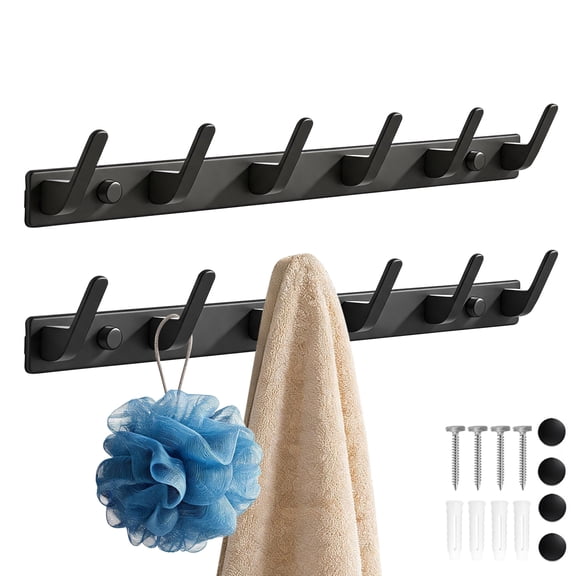 START MAKERS Coat Rack Wall Mount 2-Pack 6-Hook, Rustproof Coat Hooks for Towels, Hats, Keys, Entryway, Bathroom, Bedroom, Kitchen
