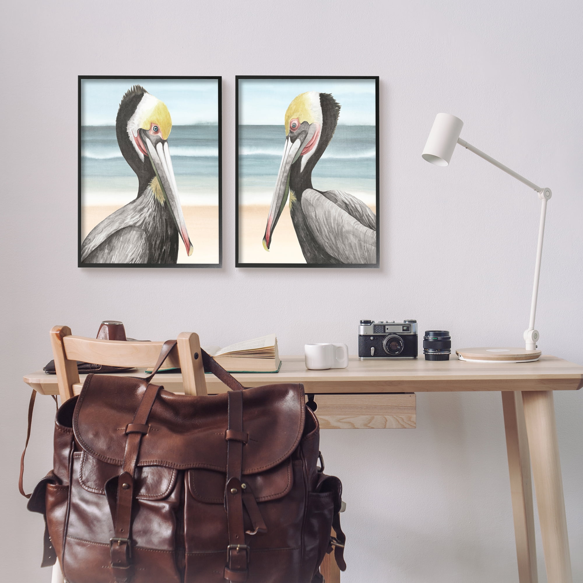 Stupell Industries Pelicans on Beach Animals & Insects Painting Black Framed Art Print Wall Art, 16 x 20
