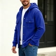 thumbnail image 6 of Generic Men's Hooded Snap Button Sweatshirt Jacket, Long Sleeve Casual Shacket With Flap Chest Pockets, Ribbed Cuffs Hem Drawstring Hood Fleece Outerwear Blue,M, 6 of 7