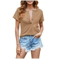 thumbnail image 3 of Oversized Tshirts for Women,Women Deep V Neck Low Cut Tops Casual Ribbed Knit T Shirts Summer Short Sleeve Tees,Tee Shirts Womens(Size:M), 3 of 8