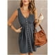thumbnail image 3 of Estrela Vestido corto para mujer, cuello en V, frente, un solo pecho, cintura elástica, vestido sin mangas para uso de verano, gris oscuro L, 3 of 5