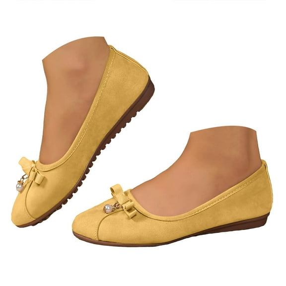 Mostsola Ballet Flats Shoes for Women Suede Comfortable Bow Dressy Shoes Non-Slip Walking Shoes