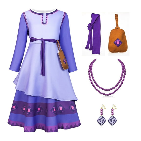 Girls Asha Costume Princess Dress Cosplay Party Outfits Set, 4-10Y