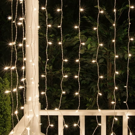 Kringle Traditions 5.4ft x 5.5ft Curtain Lights, End to End Connectible White Wire Christmas String Lights, Indoor-Outdoor Decorations for Wedding, Party, Bedroom (Best Christmas Lights Chicago Suburbs)