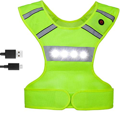 led running vest USB rechargeable reflective gear safety vest 
