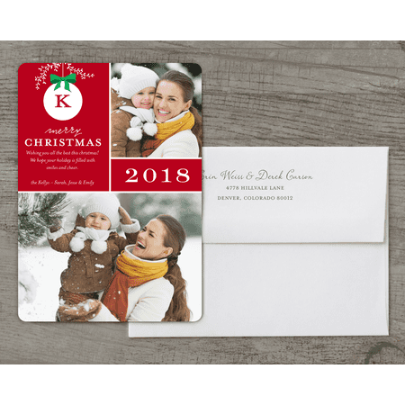 - Monogram Ornament - Deluxe 5x7 Personalized Holiday Christmas Card