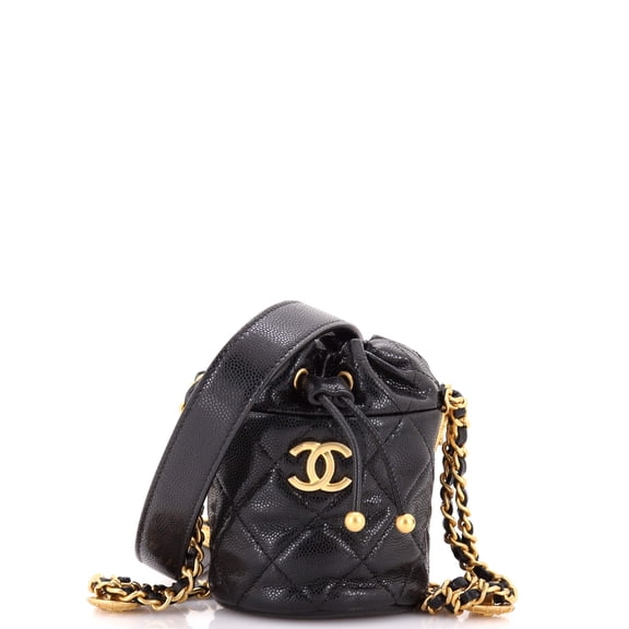 Pre-Owned Twist Your Buttons Drawstring Bucket Bag Quilted Caviar Mini By Rebag