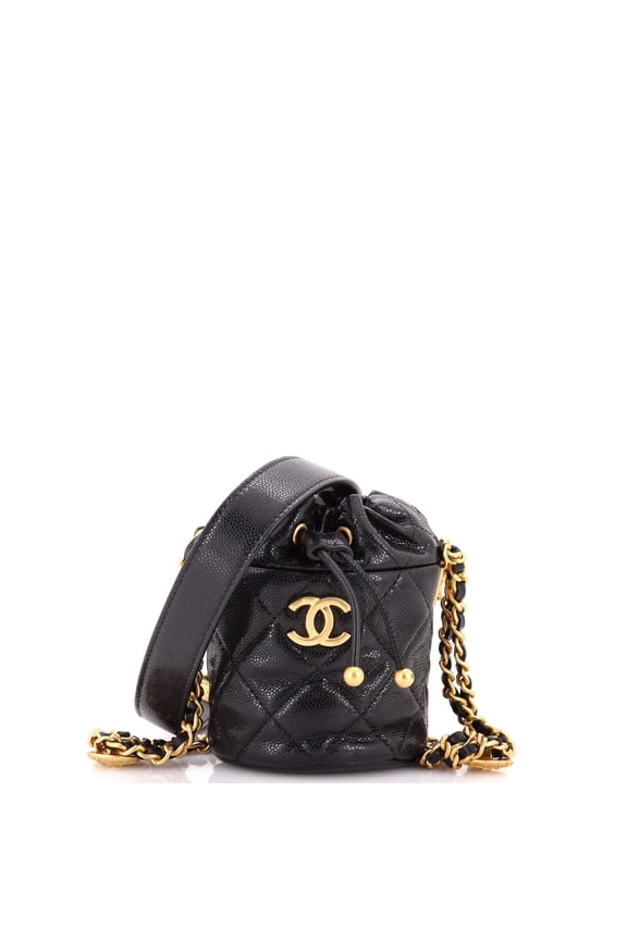 Pre-Owned Twist Your Buttons Drawstring Bucket Bag Quilted Caviar Mini By Rebag