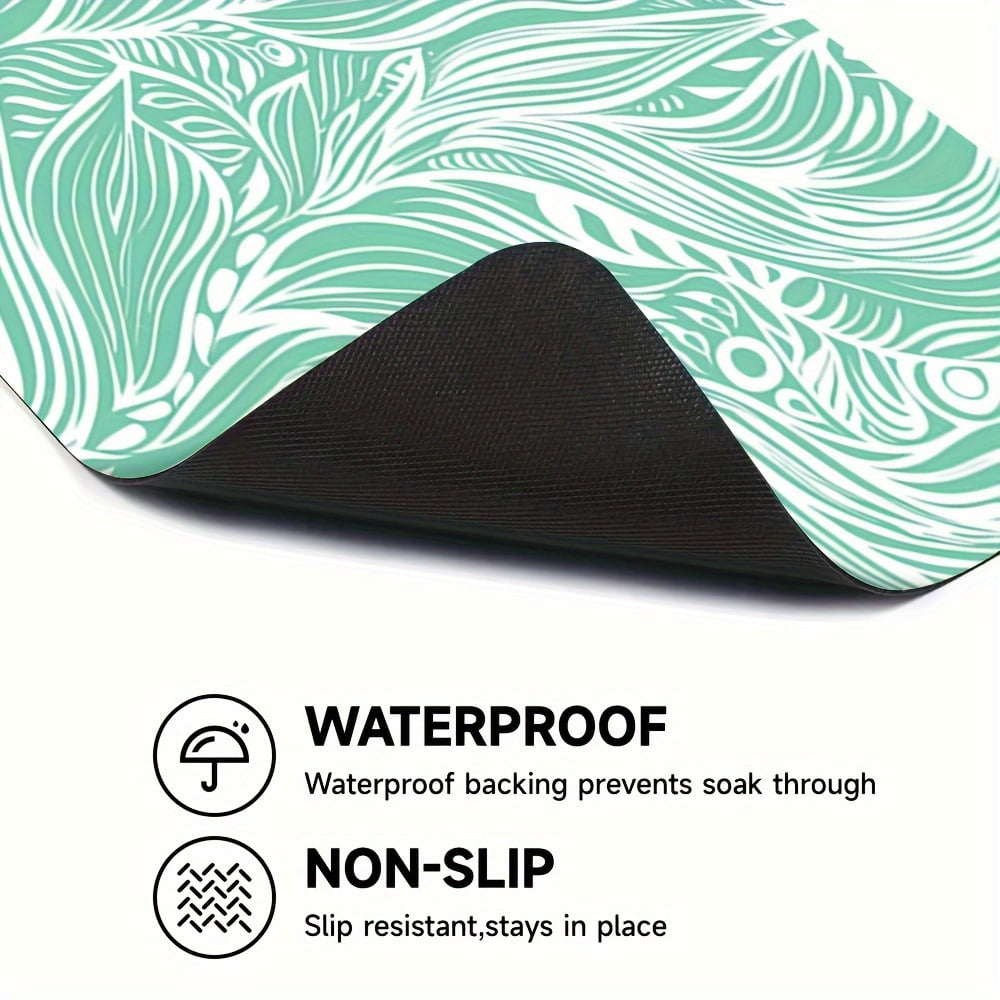 Seamless Botanical Pattern In Ombre Colors With Turquoise Elements Light Green And White Pattern, Washer And Dryer Top Protection Mat, Washing Machine Dust Cover Mat, Kitchen Accessories, Non-Slip