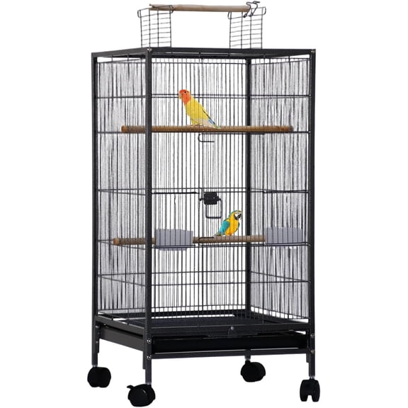 40-in H x 18-in W x 18-in D Metal Bird Cage with Open Top Detachable Rolling Stand and Slide-Out Tray Black