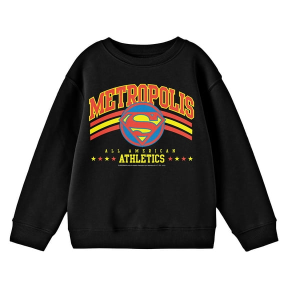Superman Metropolis All American Athletics Crew Neck Long Sleeve Youth Black Tee-Small