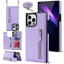 Crossbody Wallet Case for iPhone 16 Pro Max with RFID Blocking Card Slot Holder, Magnetic Flip Folio Purse Case, Premium PU Leather Zipper Handbag with Detachable Lanyard Strap, Purple