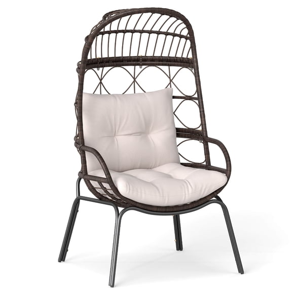 IUKRYU Patio Wicker Rattan Egg Chair with Cushions, Indoor Outdoor Lounge Chair with Metal Frame & Cozy Seat, Mix Brown Rattan Beige Cushion