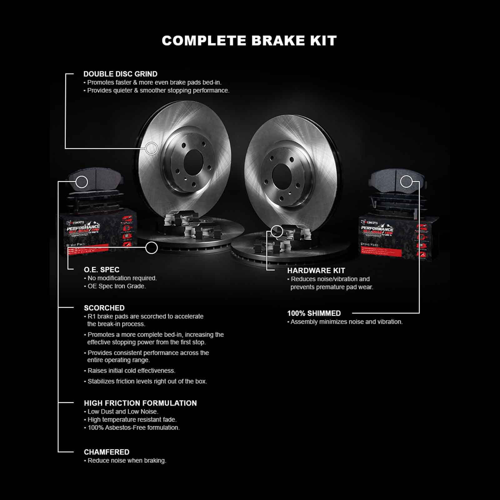 R1 Concepts Performance Off-Road Front Rear Brakes pads and Rotor, Hardware Kit WFVH2-42035