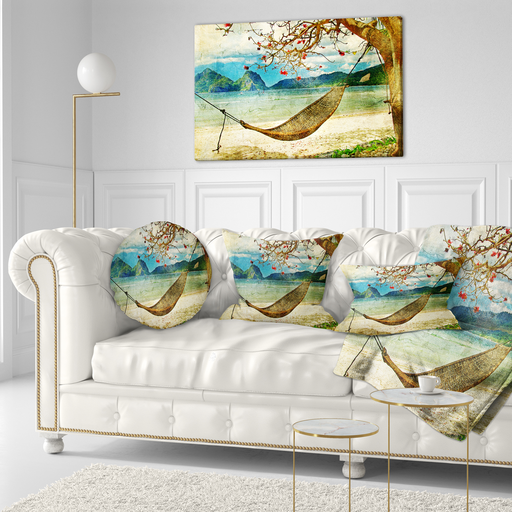 Designart Tropical Sleeping Swing - Digital Art Landscape Printed Throw Pillow - 12x20