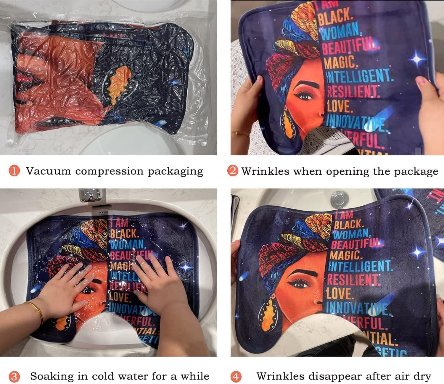 Black Woman Shower Curtain Sets with Rugs, Boho Inspirational Quote African American Girl Bathroom Sets with Shower Curtains, Toilet Lid Cover, Bath Mat, Colorful Fabric Bathroom Curtain Shower Set