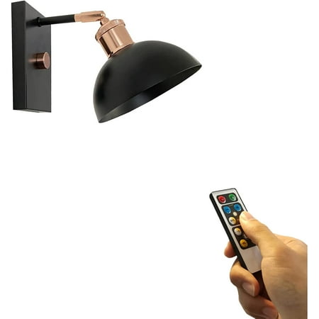 

FSLiving 1-Light 100 Lumens Multi-Function LED Battery Run Remote Control No Cord Black Shade Wall Sconce Light Fixture for Indoor Staircase Laundry -Easy to Install Dimmable Battery Not Included
