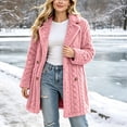 thumbnail image 6 of ITSAME Womens Fleece Mid Length Coat Notched Lapel Button Front Warm Winter Outerwear Jacket Pink Size 2XL, 6 of 9