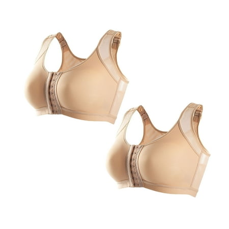 JGTDBPO Front Closure Bras For Women No Underwire Plus Size Full Coverage Bras Front Snap Bras Post Surgery Front Closure Brassiere Sports Bra Zip Wireless Minimizer Bra
