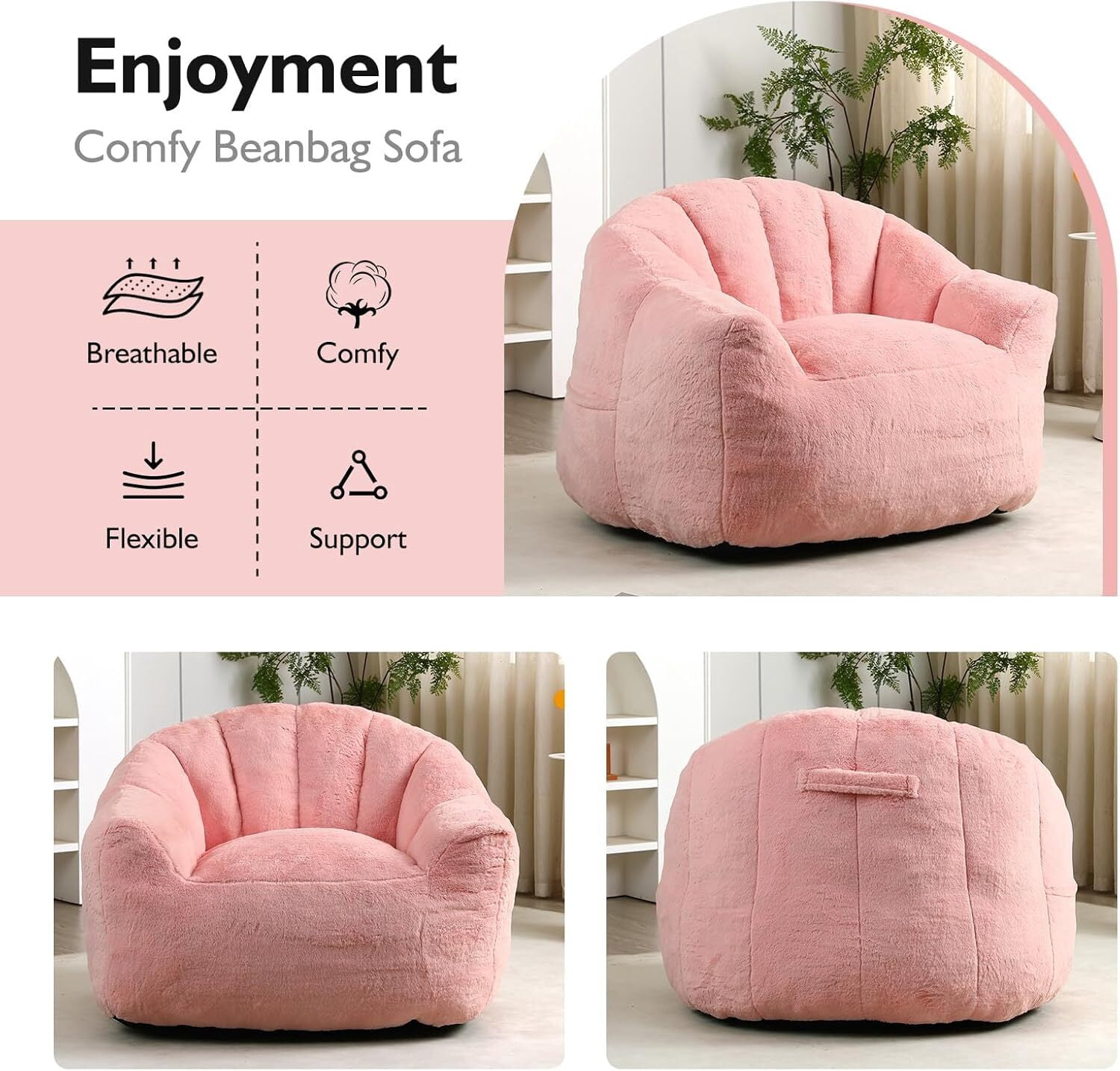 Howcool Bean Bag Chair for Adults, High-Density Foam Stuffed Armrest Lazy Sofa for Living Room Bedroom Reading