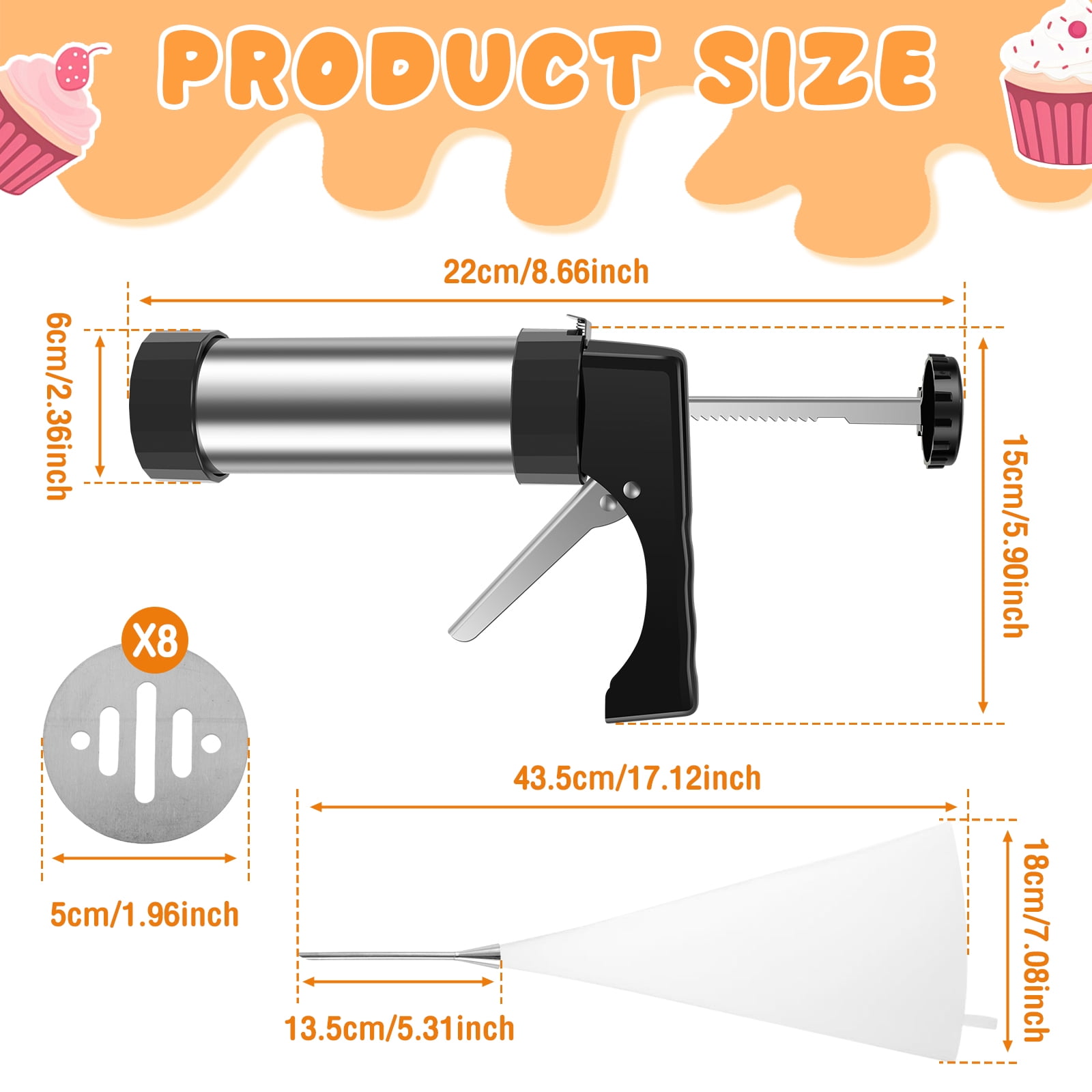 Churro Maker Machine Stainless Steel Churro Gun Kit Multifunctional Churro Filler Kit DIY Cookie Maker Machine Household Churro Maker Kit for Cake DIY Decorations