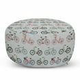 thumbnail image 1 of Hipster Pouf Cover with Zipper, Sketch Art Pattern Bicycles Urban Vehicles Transportation Hobby Exercise Fun Ride, Soft Decorative Fabric Unstuffed Case, 30" W X 17.3" L, Multicolor, by Ambesonne, 1 of 5