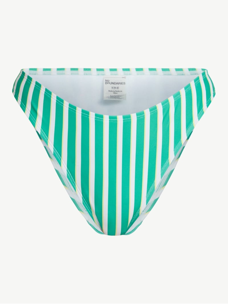 No Boundaries Sporty Striped Mid-Rise Bikini Bottoms, Women's XXS
