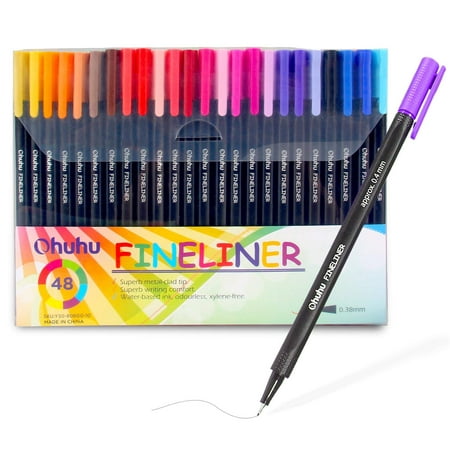 Ohuhu 48 Colors Fineliner Pens, 0.4mm Colored Fine Line Marker Marking Pen for Journal Book Sketch Drawing Fine Liner Coloring Book, Back to School Art