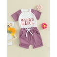 thumbnail image 2 of Bagilaanoe 2pcs Toddler Baby Girl Shorts Set Short Sleeve Letter Print T Shirt Tops + Shorts 6M 12M 18M 24M 3T Kids Casual Summer Clothes, 2 of 8