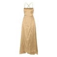 thumbnail image 5 of Wuxian Women Prom Dresses Spaghetti Straps Satin Long With Side Slit A Line Bridesmaid Dress With Pockets, 5 of 9