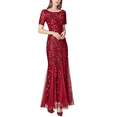 thumbnail image 1 of Uhndy Formal Gown Women's Roud Neck Short Sleeve Lace Sequins Tulle Dresses Long Party Dresses for Women Sexy Elegant Dress Wine Red M, 1 of 6