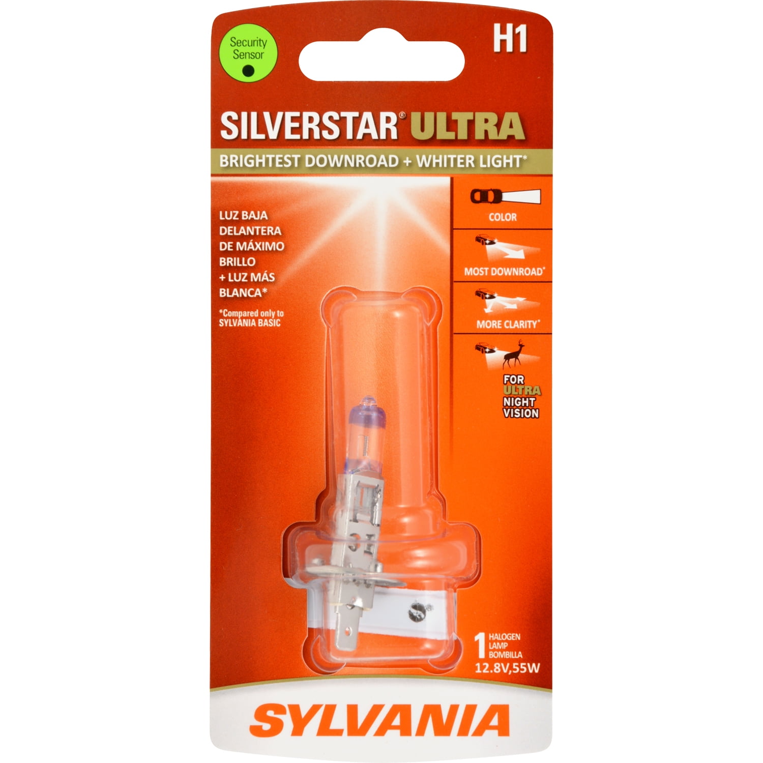 Sylvania H1 SilverStar Ultra Halogen Headlight Bulb, Pack of 1.