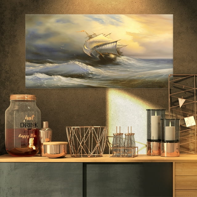 Vessel in Stormy Sea - Seascape Canvas Art Print