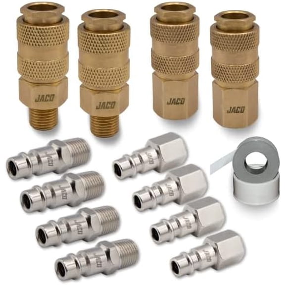 JACO Hi-Flo Quick Connect Air Hose Fittings - 1/4" NPT | High Flow Plug & Coupler Kit, Type V (Set of 12)$$Tools & Hardware Other