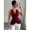 thumbnail image 2 of Blusa Sin Mangas Con Cuello Envuelto Y Volantes En Color Vino, 2 of 22