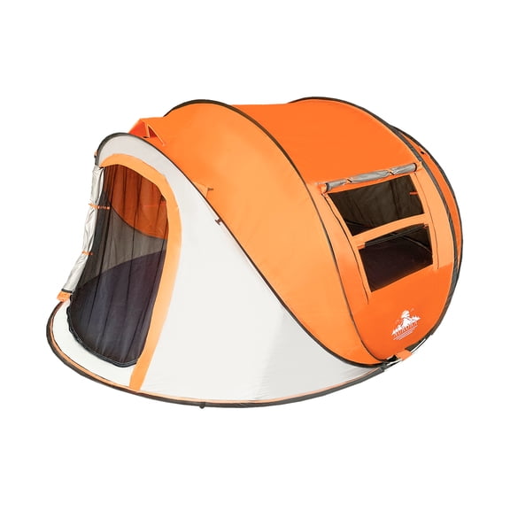 4 Person PopTent up with 2 Windows, Pop Up Tents for Camping, Backyard Sunny Beach Instant Tent for Family, Hiking Tents for Backpacking 4 Person, Easy Setup Tent, Orange