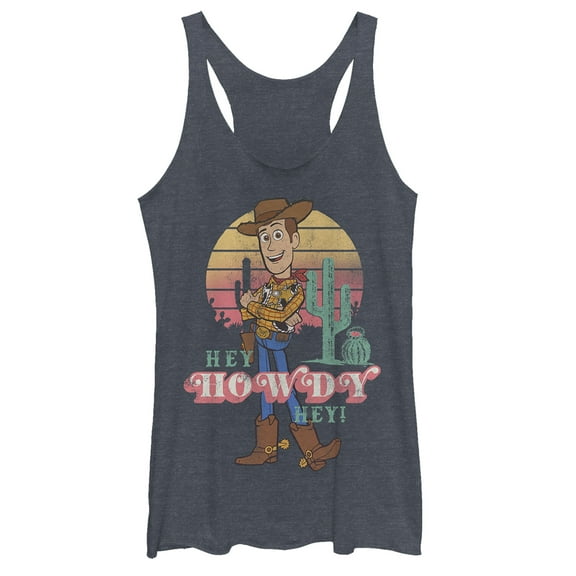 Women's Toy Story Hey Howdy Woody Racerback Tank Top Navy Blue Heather Medium