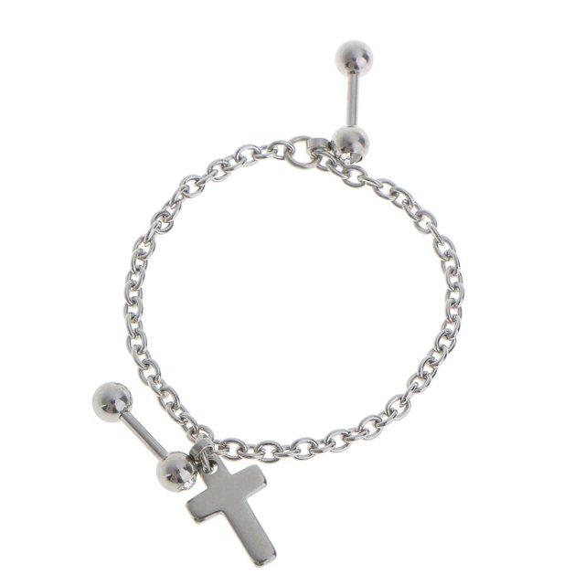 FAD BARBELL Pendiente de Clip Dangle Chain Ear Cuff Ear Stud Jewelry NUEVO Yuyangstore Piercing de oreja con barra con pendiente colgante de cruz de cadena