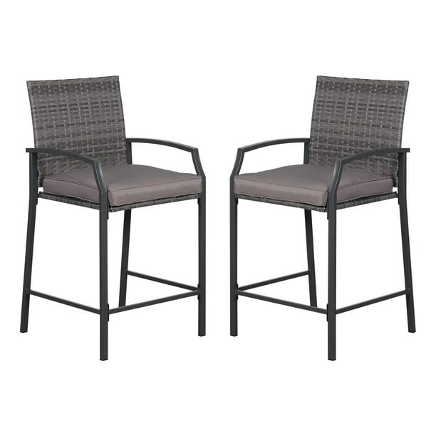 Outdoor Wicker Bar Stools, 2 Piece Patio Allweather Rattan Counter