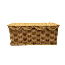 Storage Box Imitation Vine Woven Storage Box Hollow Washable Desktop Organizer Basket for Living Room Bedroom Office Multi Functional Use with Flip Cover Plastic Material Woven Basket