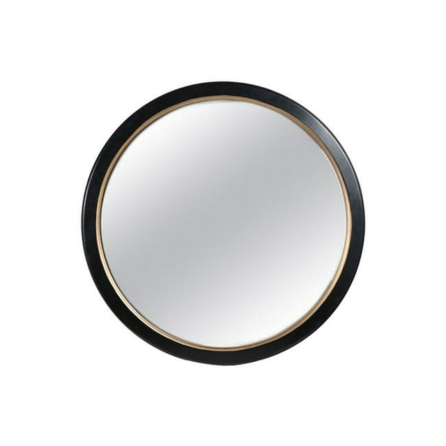 Benjara BM219661 Circular Wall Mirror with Metal Frame & Golden Inner Edges, Black
