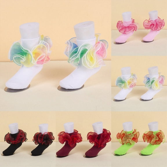 Big Ruffle Ankle Socks Baby Kids Double Lace Turn Cuff Sock for Girls Cute Frilly Dress Socks 0-6 Months 6-12 Months 2T 3T 4T 5T 6T 7T 8T 9T 10T Kids