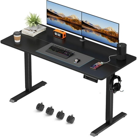 Wubio  Electric Standing Desk,55 x 24 Inches Height Adjustable Home Office Desk with Removable Caster (Black)