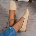 thumbnail image 5 of Women's Classic Loafers Leather Flowers Arch Support Flats Slip on Loafers No Heel Round Toe Wide Width Business Casual Working Shoes,Beige 41(US-8), 5 of 7