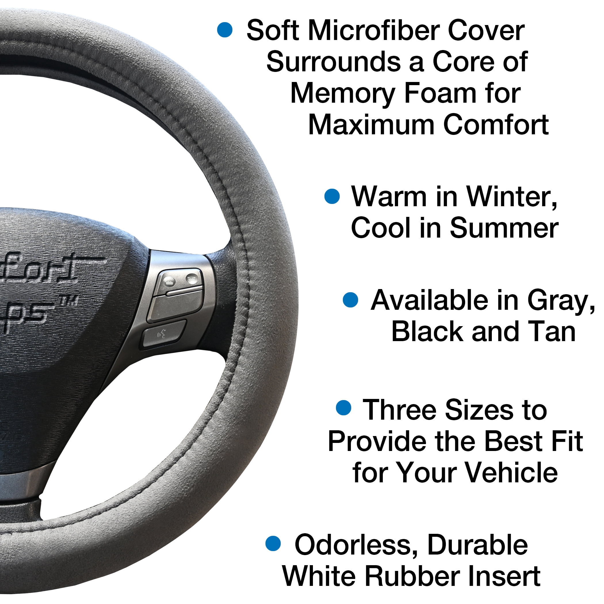 Comfort Grips Steering Wheel Cover - Ultra Plush Medium (14.5 - 15.4) Grey