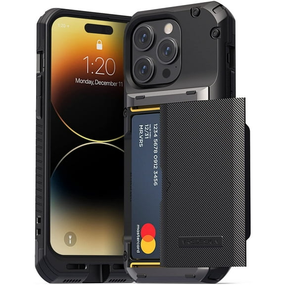 VRS Design Phone Case for iPhone 14 Pro, [Damda Glide Pro] Premium Sturdy Semi Auto Card Wallet [4 Cards] Case (Groove Black )