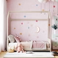 thumbnail image 2 of Twin Size Floor Bed, Velvet House Bed with Roof for Kids Teens Toddler, Wooden Platform Bed with Headboard and Footboard, Bed Frame for Bedroom Dorm, No Box Spring Needed, Can be Decorated, Beige, 2 of 7