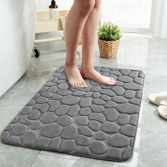 Bathmat Rugs Memory Foam 16*24 Inches Dark Gray,PVC Non-Slip Buttom Machine Washable Shower Rugs ,Super Water Absorbent Soft Memory Foam Bath Mat Non Slip Cobblestone Patterm Bathroom Rug Carpet